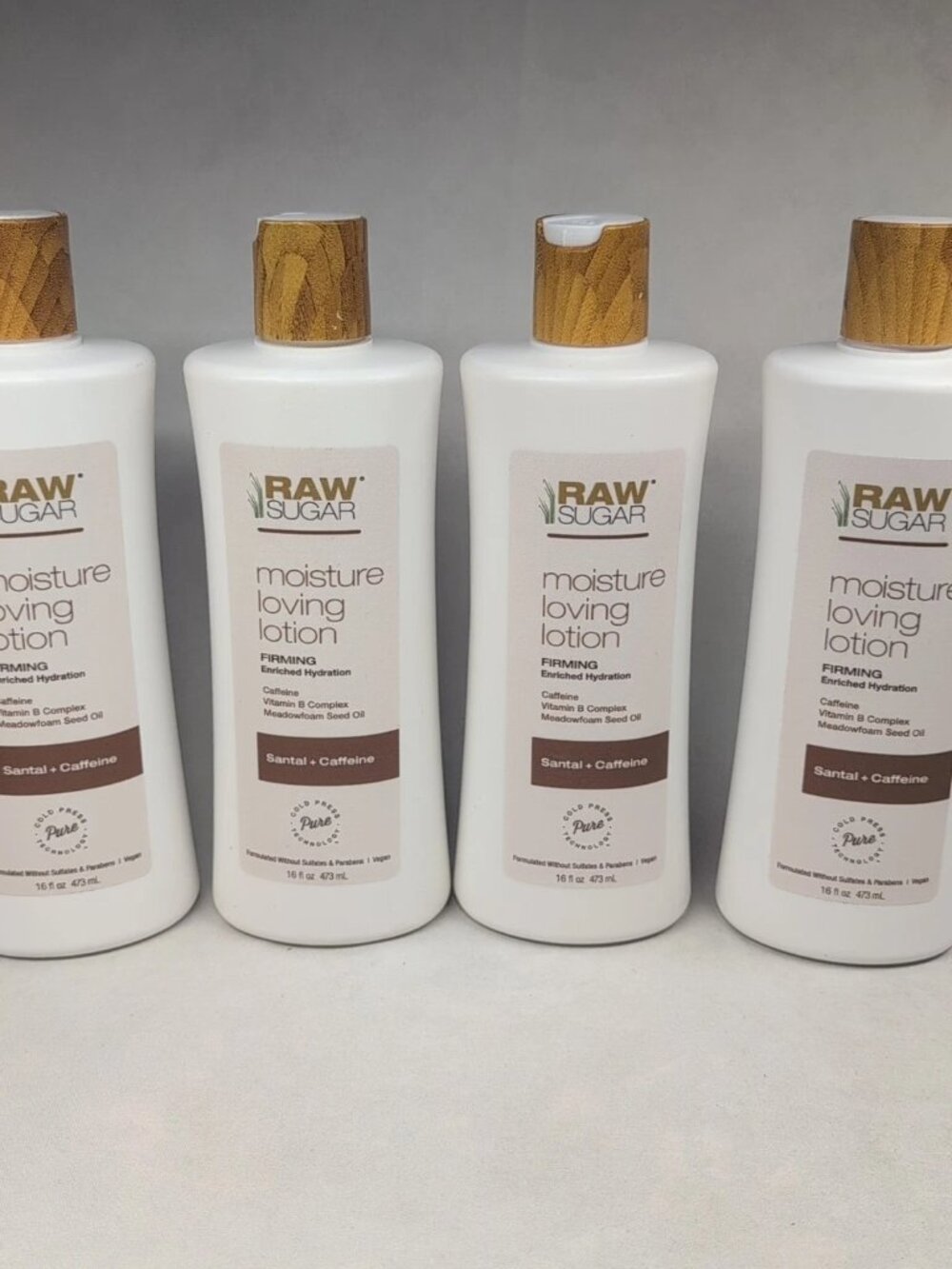 Raw Sugar Moisture Loving Lotion Firming Santal Caffeine 16 fl. oz 4 Bottles